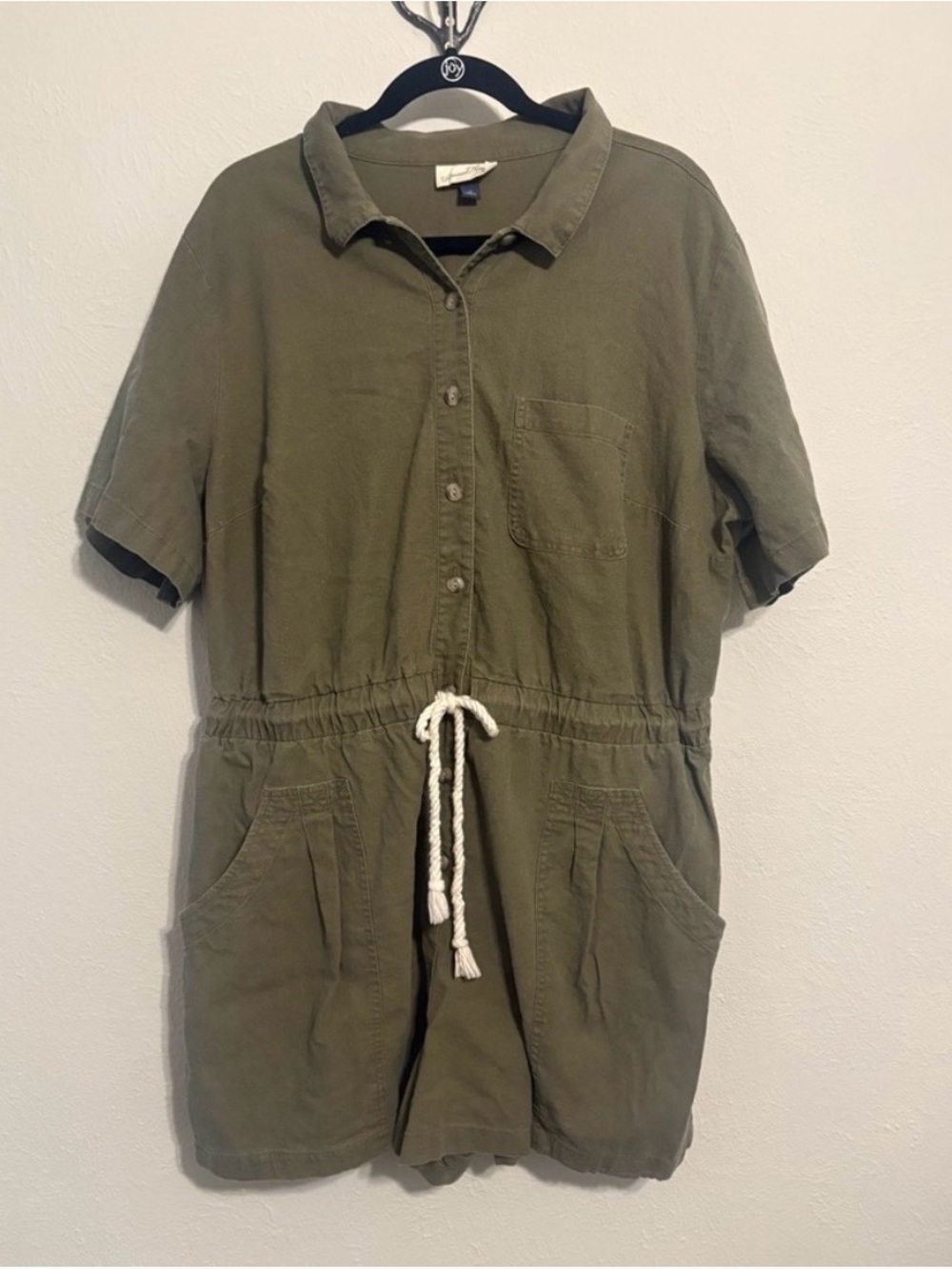 Universal Thread Olive Green Button-Front Drawstring Romper 1X